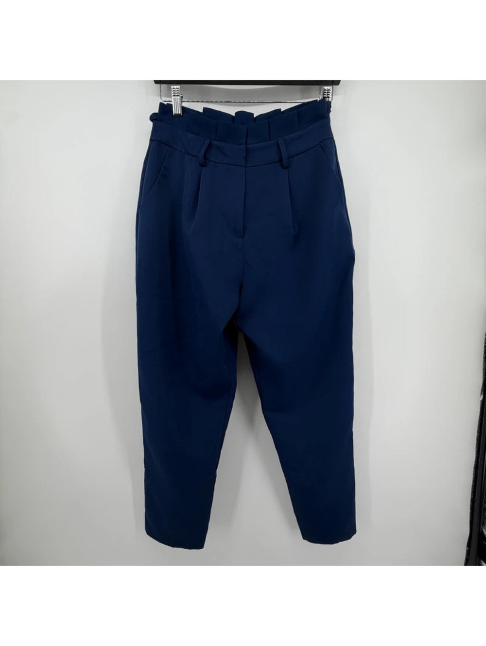 Lulus Women’s Medium Navy Blue Paperbag Waist High Rise Tapered Pants